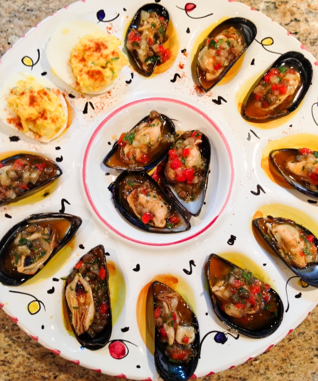 deviled eggs and mussels
