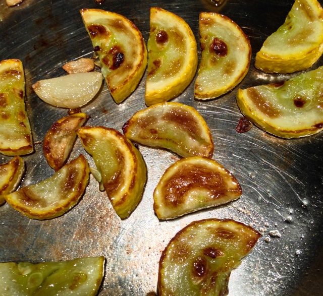 yellow squash and garlic in pan-17